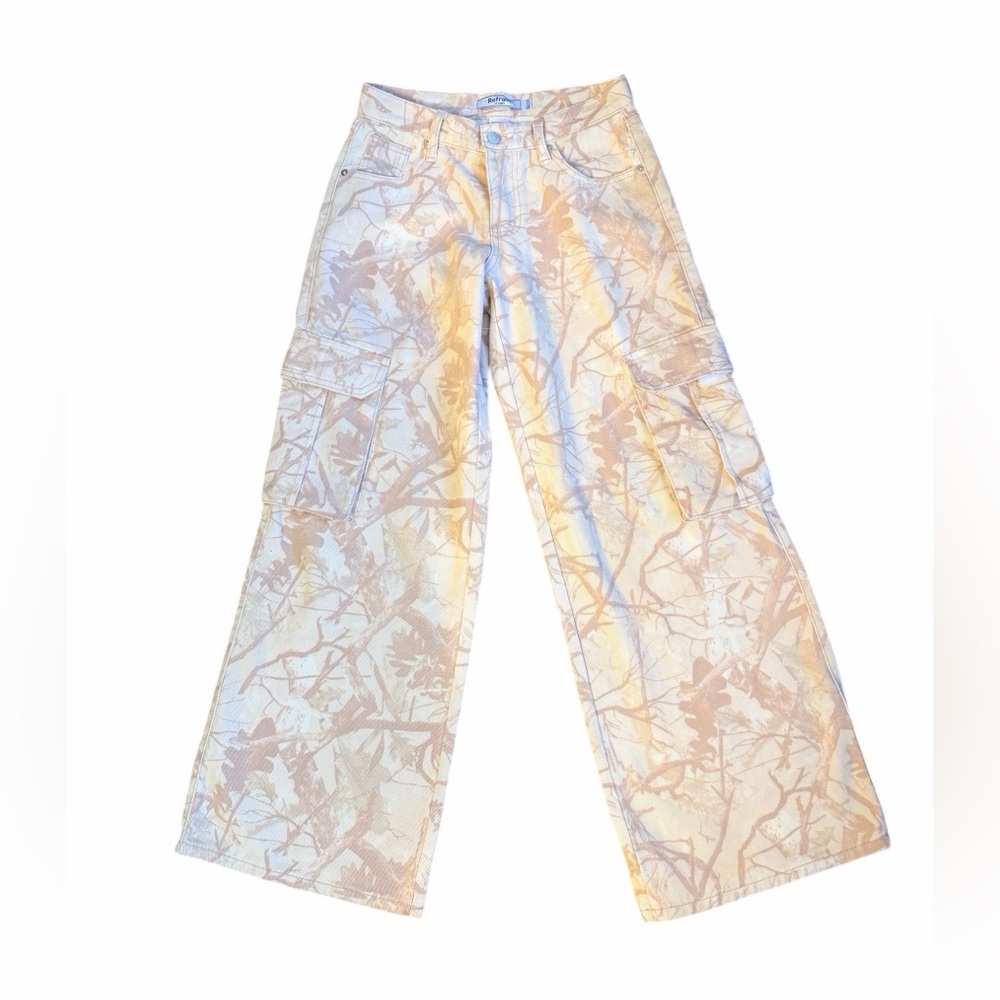 Refrain LA Neutral Camo Cargo Pants Wide Leg Utility Streetwear Y2K Aesthetic